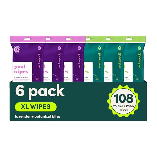 goodwipes Flushable Wipes Travel Size Extra Large Adult Wet Wipe OntheGo Portable Wipes Sewer Septic Safe Hygiene Essentials Botanical Bliss Lavender 108 Count 6 Packs
